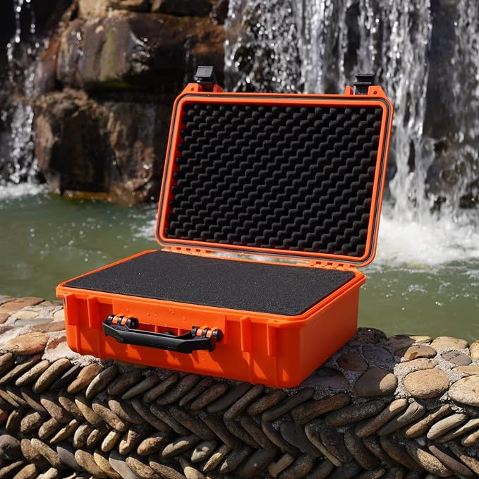 MEIJIA Portable All Weather Waterproof Protective Case,Hard Case,Camera Case With Customized Fit Foam,Fit Use of Drones,Camera,Equipments,Pistols,13.35 x11.63x5.98inches (Orange) - Image 7