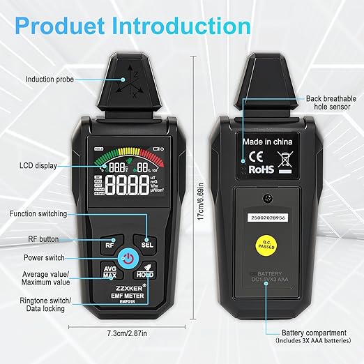 EMF Meter Radiation Detector,5-in-1 EMF Detector,Magnetic Field & Radio Frequency Detector for EF MF RF Temperature Humidity,EMF Reader for Home,Office EMF Inspections and Ghost Hunting - Image 9
