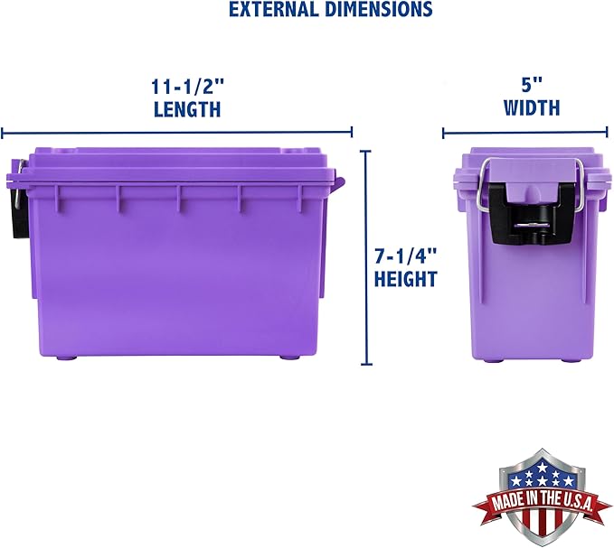 Sheffield 12632 Ammo Storage Box, Stackable .30 Cal Field Boxes, Water and Dust Resistant, Lockable Storage Box with Handle, Secures Hunting Gear, Supplies, and Bullets, Made in USA, Purple, 1-Pack - Image 2