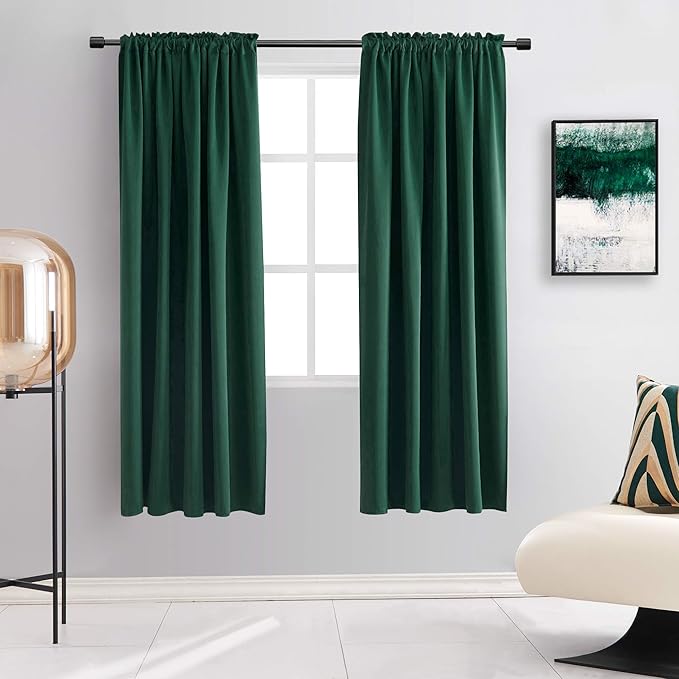 DONREN 63 Inch Length Dark Emerald Green Blackout Window Curtains for Bedroom - Hunter Green Room Darkening Thermal Insulating Curtain Panels for Living Room with Rod Pocket,2 Panels by DONREN