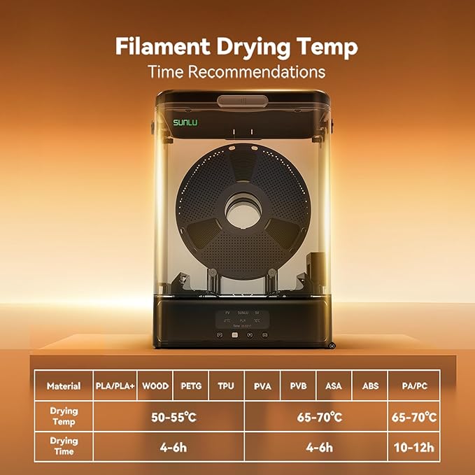 SUNLU Official Filament Box Dryer SP2,Accommodate 0.25-3KG,Compatible with filaments of 1.75/2.85mm diameter,Rapid heating,70℃ Max Temperature,Chamber and base Freely stackable separated design,Black. - Image 8