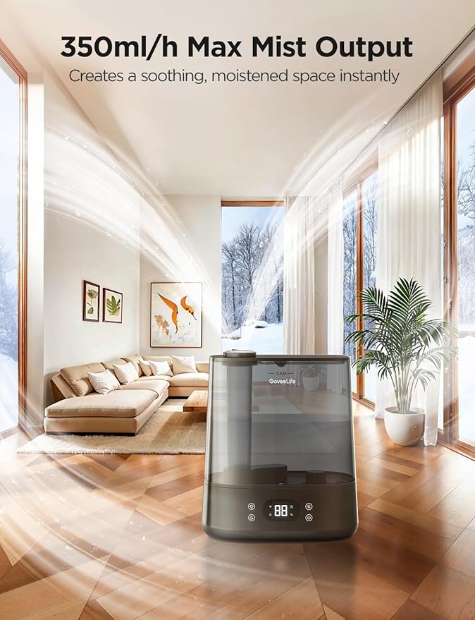 GoveeLife Smart Humidifiers for Bedroom, 6L Cool Mist Top Fill for Large Room, Humidity Sensor, Auto Mode, 60H Quiet Runtime, Schedule, WiFi Humidifier for Baby Plant, Compatible with Alexa, Black - Image 8