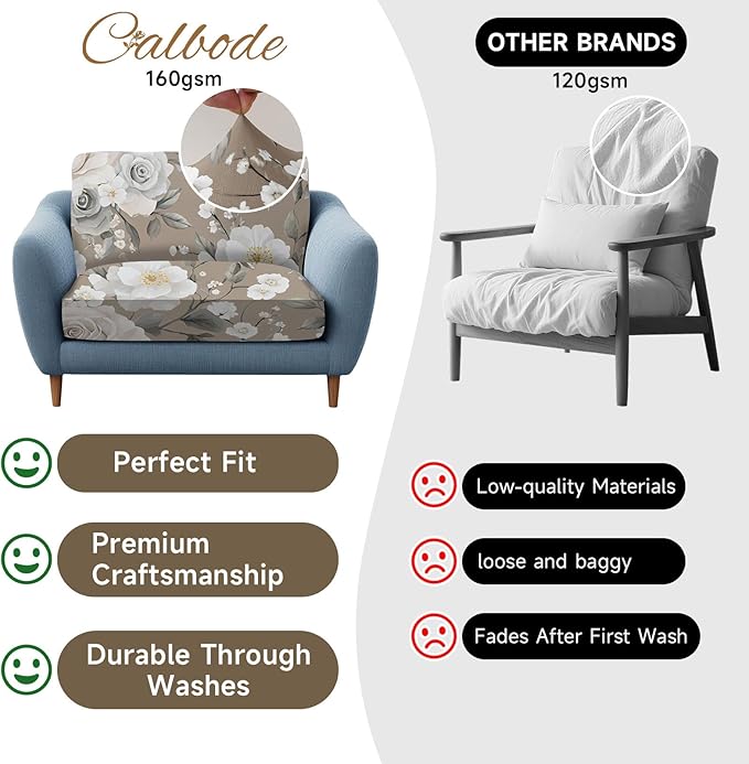 8Pcs Stretch Patio Cushion Cover, Vintage Floral Printed Couch & Sofa Slipcovers for Patio Furniture Cushions Washable Reusable Couch Covers Replacement for All-Season (Cover Only) - Image 4