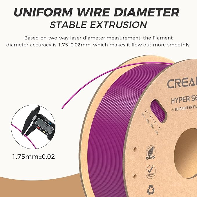 Official Creality Hyper PLA Filament 1.75mm, High Speed PLA 30-600mm/s Rapid 3D Printer Filament, Dimensional Accuracy +/-0.02mm, Fit Most FDM 3D Printers，1KG(2.2lbs) Spool Purple - Image 4