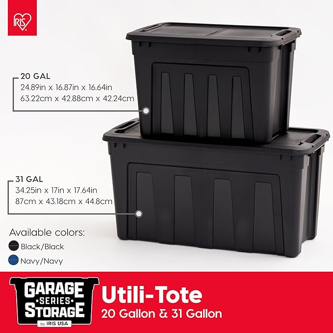 IRIS USA 31 Gallon Heavy Duty Storage Totes with Easy-Grip Handles, 4 Pack - Large Bins with Lids Garage Organizing Tubs, Durable Stackable Utility Containers, Made in USA - Black - Image 4