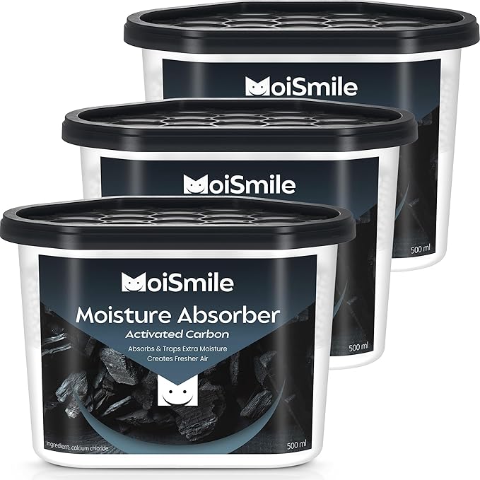 Moisture Absorbers, Efficient Activated Charcoal Humidity Absorber ＆ Odor Absorber Boxes, Refillable Car Dehumidifier for Closet, Bathroom, Basement＆ RV, 3 Pack by MoistureAbsorbers