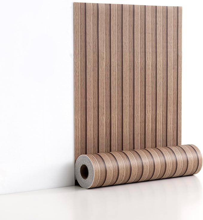 Peel and Stick PVC Slat Wall Panels, Wood Grain Self-Adhesive Soundproof Paneling, 3D Faux Wood Panels for Bedroom Bathroom Walls & Ceilings 118"x15.75"(Light Walnut,13Sq.ft) by LVSHI