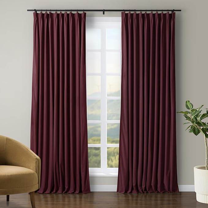 TWOPAGES Luxury Velvet Curtain Pinch Pleated Burgundy Curtain 96 inch Long Thermal Insulated Blackout Drapes for Bedroom Living Room Indoor Window (1 Panel,Burgundy,72Wx96L) by TWOPAGES