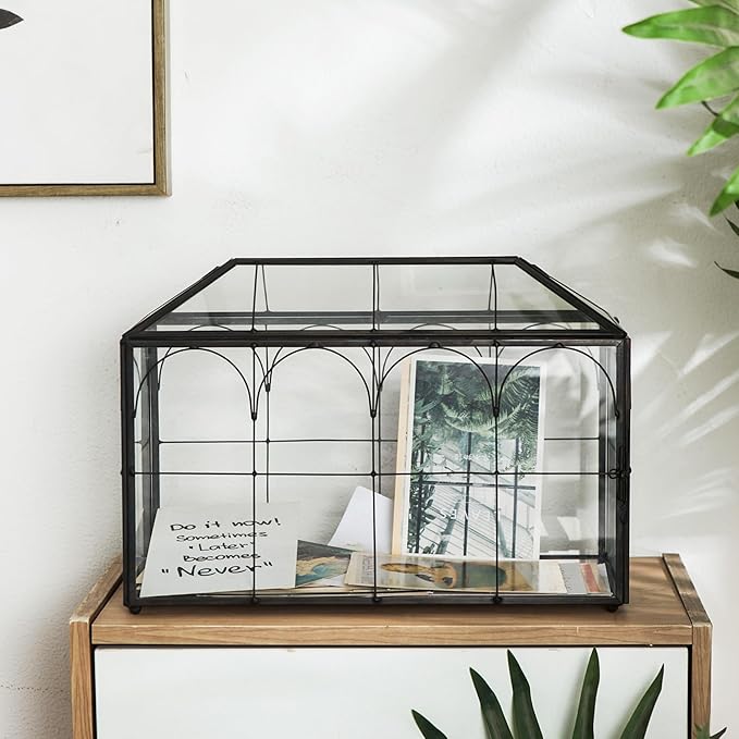 Wedding Card Box with Slot, 12.6'' Large Glass Card Boxes for Reception, Black Geometric Holder, Clear Decorative Storage Box with Lock for Baby Shower, Birthday Party, Christmas - Image 7