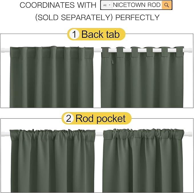 NICETOWN Living Room Blackout Draperies Curtains - (Dark Mallard Color) W52 x L84, 2 Pieces, Room Darkening Window Blackout Drape Panels - Image 3