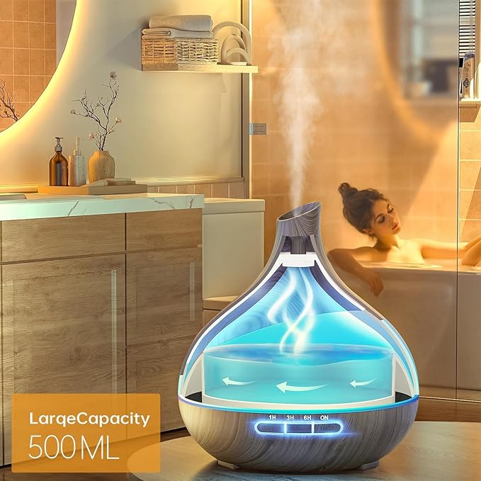 500ML Essential Oil Diffuser: Aroma Diffuser with Remote Control for Hotel Spa Yoga Room - Humidifiers for Bedroom with 14 Colors LED Night Light for Kids/Women Home Relaxation - Image 2