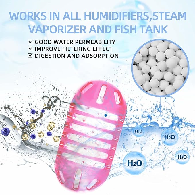 15 Pack Universal Humidifier Cleaner, Demineralization Cartridge for Humidifier Compatible with All Humidifiers and Fish Tanks Cleaning Ball, Purifies Water, Reduce Scale and White Dust, Pink - Image 3