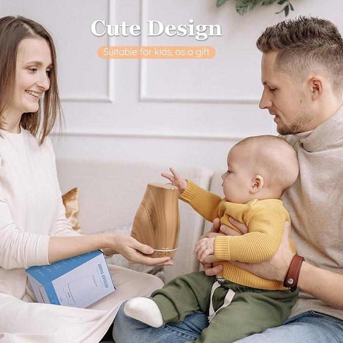 Aromatherapy Essential Oil Diffuser for Room: 100ml Air Humidifier Aroma Scent Cool Mist Diffusers Colorful Light Cute Mini Small Waterless Auto Off Ultrasonic for Home Bedroom (Yellow Wood Grain) - Image 9