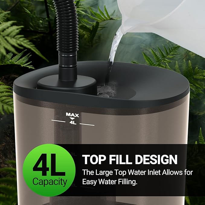 REPTI ZOO 4L Reptile Fogger Mister, Reptile Humidifier with Integrated Water Tank Design for Reduced Leaking, Ultra Quiet Terrariums Digital Tank Timing Humidifier, Intermittent Humidification Fogger - Image 6