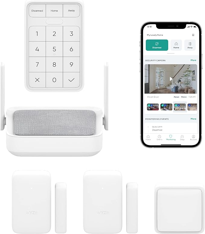 Wyze Home Security Core Kit: Hub, Keypad, Motion Sensor, Entry Sensors (x2); Compatible w/ Wyze Cam, Leak & Climate Sensors; 3 Mo. of 24/7 Professional Monitoring Service Incl., Subscription Required by WYZE