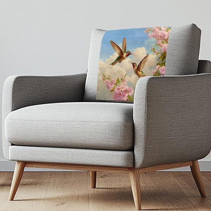 Hummingbird Headrest Cover for Recliner Non-Slip Peach Flower Furniture Slipcover Washable Fabric Headrest Protector Couch Recliner Headrest Cover Fashion Home Festival Decor by Unknown