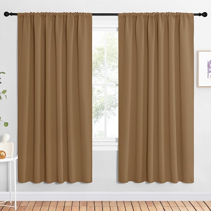 NICETOWN Bedroom Window Curtain Panels, Gold Brown, 2 Panels, 62 in x 72 in (W x L), Window Treatment Thermal Insulated Rod Pocket Room Darkening Curtains/Drapes for Patio Door by NICETOWN