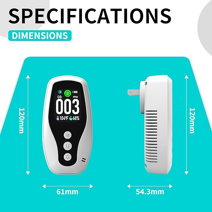 Protmex 3 in 1 Carbon Monoxide Detector and Temperature Humidity Monitor - Socket-Type Plug-in Alarm with Dual Power Modes & Flame Retardant, for Home, Bedroom, Office Safety - Image 7