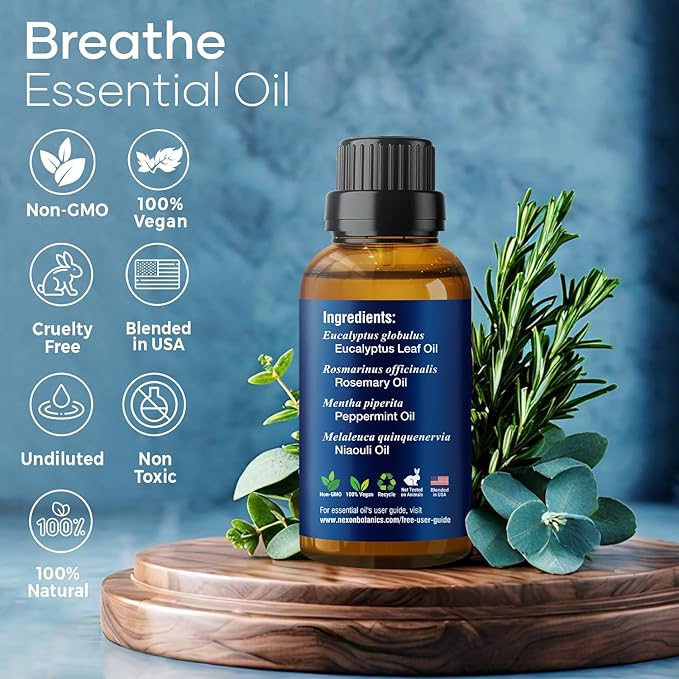 Breathe Essential Oil Blend 30 ml - Breath Sinus Relief with Menthol Oils - for Humidifiers, Diffusers, and Aromatherapy - Nexon Botanics - Image 3