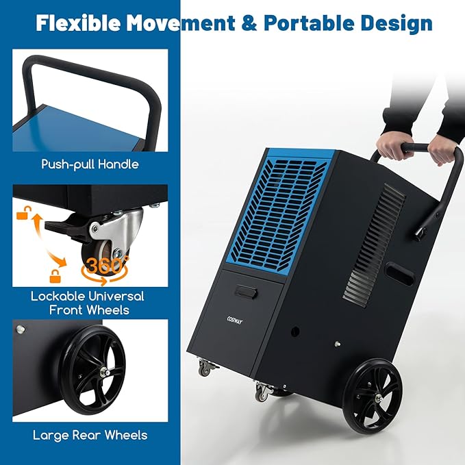 COSTWAY Commercial Dehumidifier, 4500 Sq.Ft Crawl Space Dehumidifier with Pump & Drain Hose, 24H Timer & 4 Wheels - Image 5