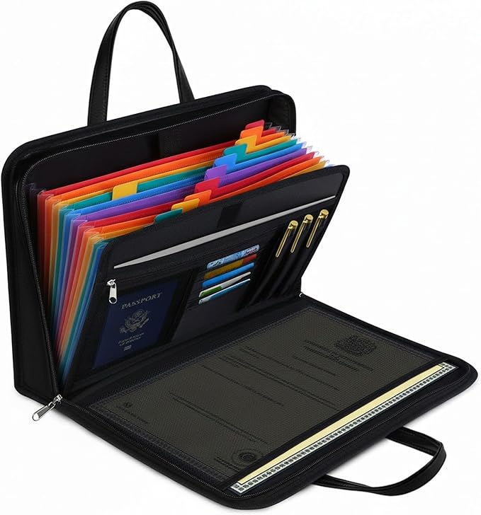 Fireproof Document Box with Handle (14.7" x 10.4") - 13-Pocket Expanding Accordion File Folder, Water Resistant Important Paper Organizer for Estate Planning, Wills (Not a Ring Binder) by QLYNUDO