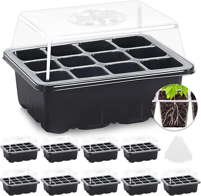 MIXC 10 Packs Seed Starter Tray Seed Starter Kit with Humidity Dome (120 Cells Total Tray) Seed Starting Trays Plant Starter Kit and Base Mini Greenhouse Germination Kit for Seeds Growing Starting by MIXC