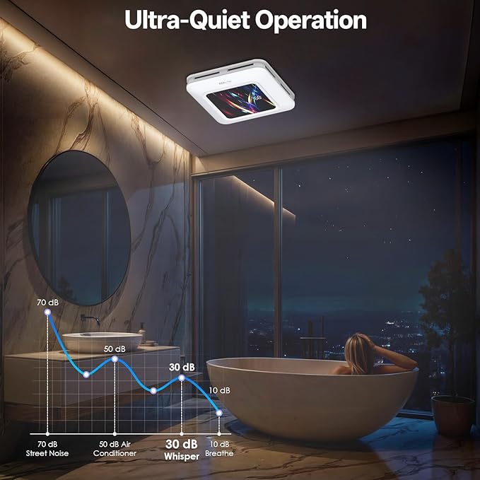 Bathroom Fan with Humidity Sensor,230 CFM 1.0 Sone Bathroom Exhaust Fan with Light,Ventilation and Exhaust Fan with Remote Control and Timer Function,Black - Image 7