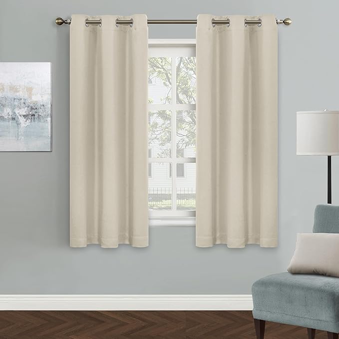 MYSKY HOME Beige Bedroom Blackout Curtains, 42 x 63 Inch, Dark Grommet Living Room Curtains by MYSKYHOME