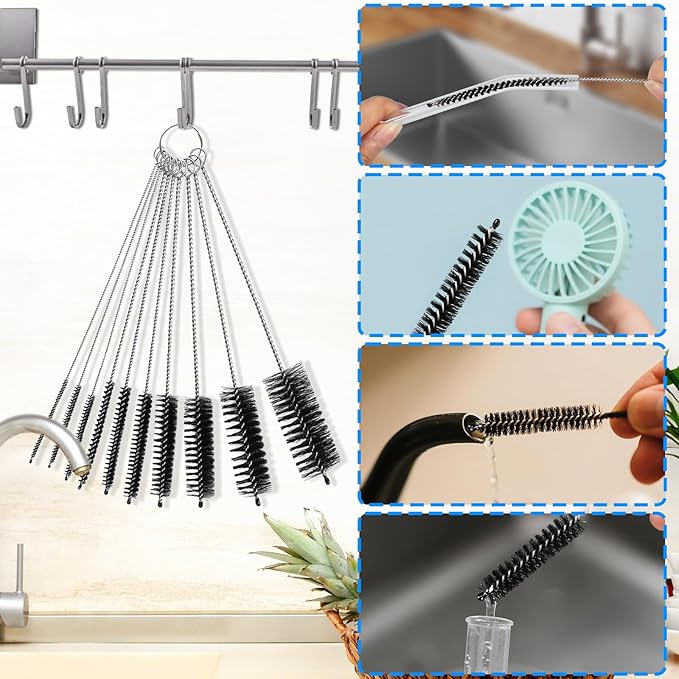 Cleaning Brushes Set, 10 Pieces 8 Inch Nylon Tube Brush + 60 Inch Flexible Long Drain Brush, Hose Pipe Brush, Suitable for Home Kitchen, Bathroom, Fish Tank, Water Pump Accessories (Black) - Image 6