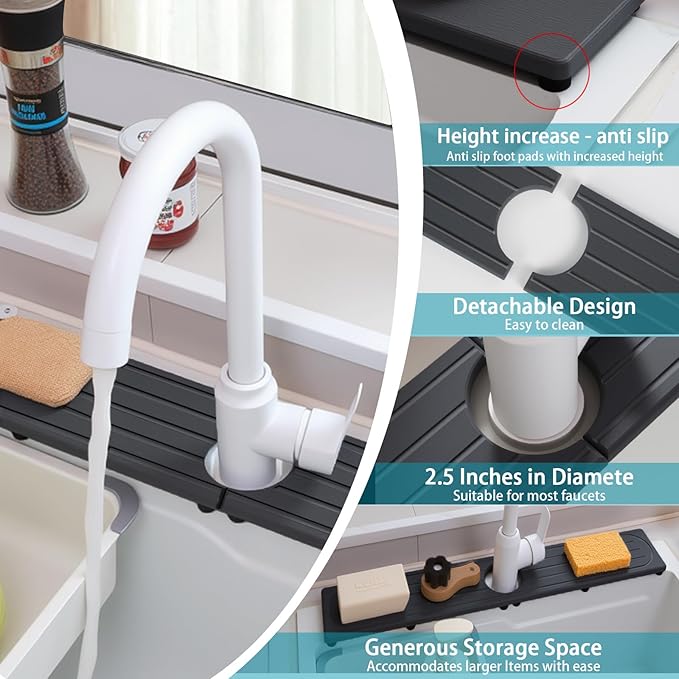 Stone Faucet Mat for Kitchen Sink with Raised Feet, Sink Mat for Kitchen Faucet, Water Absorbent Diatomite Stones Sinks Tray, Sink Splash Guard & Protectors, Stone Drying Tray for Bathroom Counter - Image 4