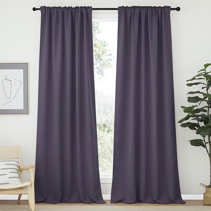 NICETOWN Blackout Curtains and Draperies for Living Room - (Greyish Purple Color) 52 inches Wide by 95 inches Long, Set of 2 Pieces, Insulated Solid Drape Panels - Image 2