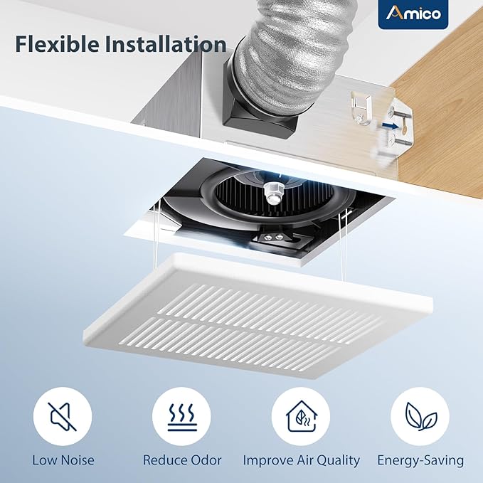 Amico Bathroom Exhaust Fan, 1.5 Sones, 110 CFM, Low Noise, Easy to Install, Ceiling Mounted Retrofit Ventilation Fans, No Attic Access Needed- UL Certified - Image 5