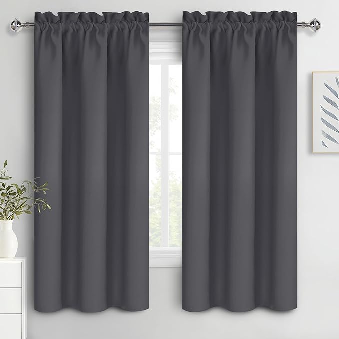 DWCN Blackout Curtains for Bedroom 63 Inch Length 2 Panels Set, Solid Thermal Insulated Energy Saving Rod Pocket Window Treatment Curtains Blackout Drapes (W38 x L63 Inch, Dark Grey) by DWCN