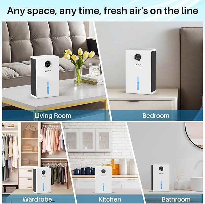 OKYUK Dehumidifier, 95 oz dehumidifiers for home,1000 sq. ft Dehumidifiers for Bedroom with 7 Colors LED Light, Ultra Quiet & Auto Shut off dehumidifiers for basements Ideal for RV, Bathroom, Bedroom - Image 7