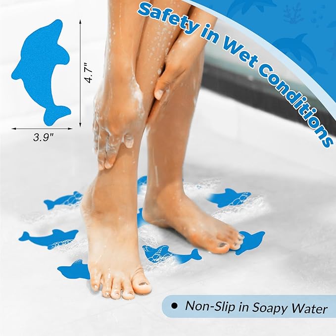 S&X Bathtub Non Slip Stickers,Grippy Dolphin Adhesive Treads – Fine Gritty Textured Surface – Pack of 12 Shower Floor Non Slip Stickers – Comfortable Grip On Slipper Surfaces - Image 3