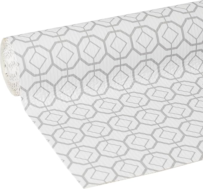 Smooth Top EasyLiner for Cabinets & Drawers - Easy to Install & Cut to Fit - Shelf Paper & Drawer Liner Non Adhesive - Non Slip Shelf Liner - 12in. x 10ft. - 6 Roll Project Pack - Gray Geo Print - Image 2