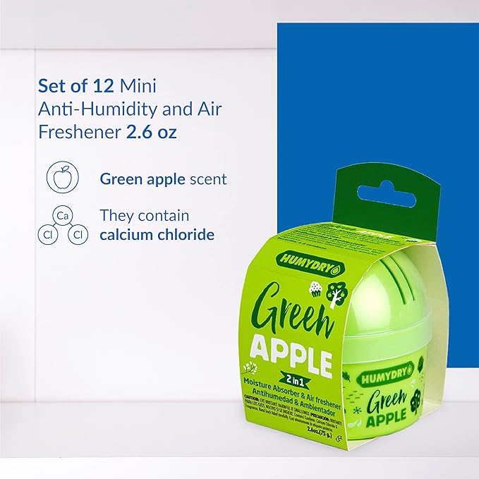 HUMYDRY Moisture Absorber Device, Mini Pack of 12 of 2.6oz, Small Space Dehumidifier and Air Freshener with Green Apple Scent, Non Electric Humidity Absorber for Closet Bedroom and Compact Areas - Image 2