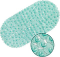 WELTRXE Pebbles Bathtub and Shower Mat Non Slip, Oval Bath Mats for Bathroom Tub Washable with Suction Cups, Drain Holes, BPA Free, 27 x 14 Inch, Dark Green by WELTRXE
