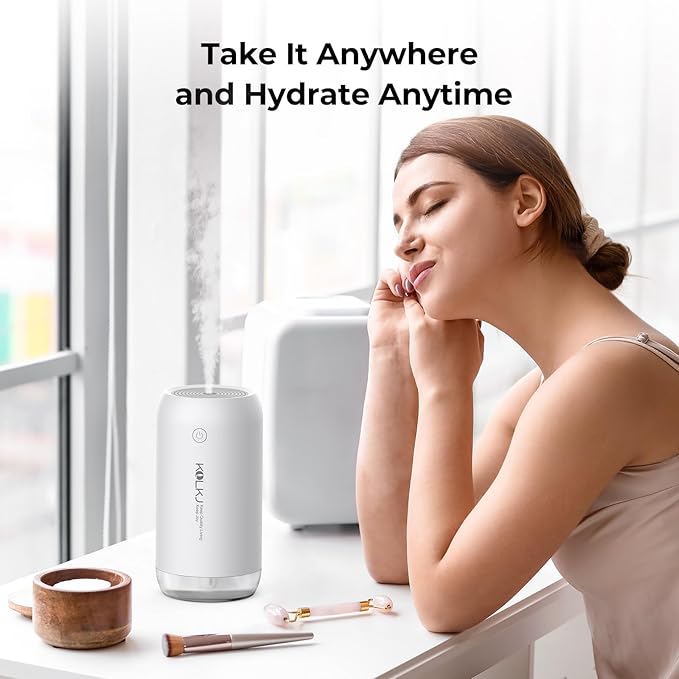 Portable Mini Humidifier, KQLKJ 350ml Small Cool Mist Humidifiers, USB Personal Desktop Humidifier for Bedroom Car Office Travel with Auto Shut-Off & 2 Mist Modes (White) - Image 7