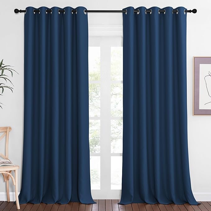 NICETOWN Blackout Curtain Drape for Bedroom - Light Reducing Thermal Insulated Solid Grommet Room Darkening Window Curtain 90 inches Long for Living Room (Moroccan Blue, 1 Piece, W66 x L90) by NICETOWN