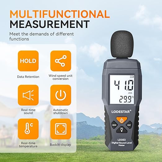LODESTAR LD353 Decibel Meter, Digital Sound Level Meter 30 – 130 dBA dB Meter to Measure Noise, Audio Noise Measure Device Backlight MAX/MIN, Data Hold Dual Ranges Use for Home Factory - Image 3