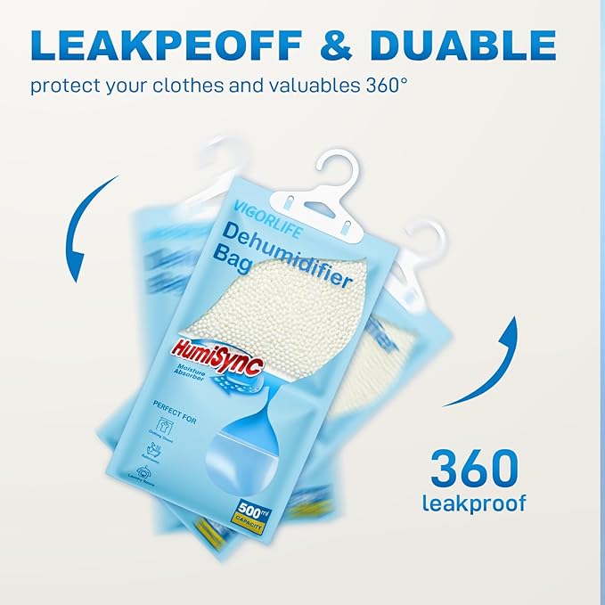 Moisture Absorbers, Hanging Closet Dehumidifier Bags 9.8 OZ, Portable Dehumidifiers for Wardrobes, Bathrooms & Bedrooms, Humidity Packs Attract Excess Moisture, Desiccant 5 Pack (Blue) - Image 4