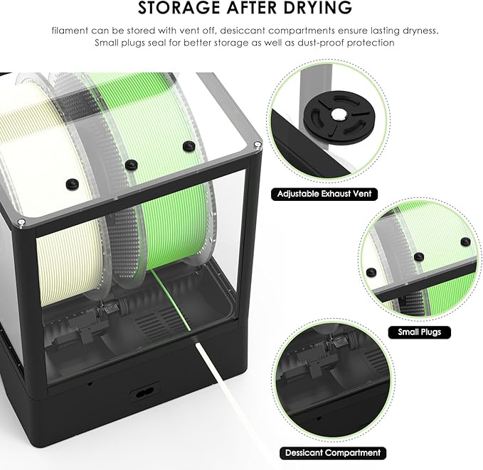 【EIBOS Upgraded 2026】 3D Printer Filament Dryer Box Polyphemus with Fan, Spool Dry Box with Auto-Rotation, Auto-Humidity Hold, Large Space for 3KG Spools, for Nylon, PLA, TPU, 360° Heating, Up to 80℃ - Image 8