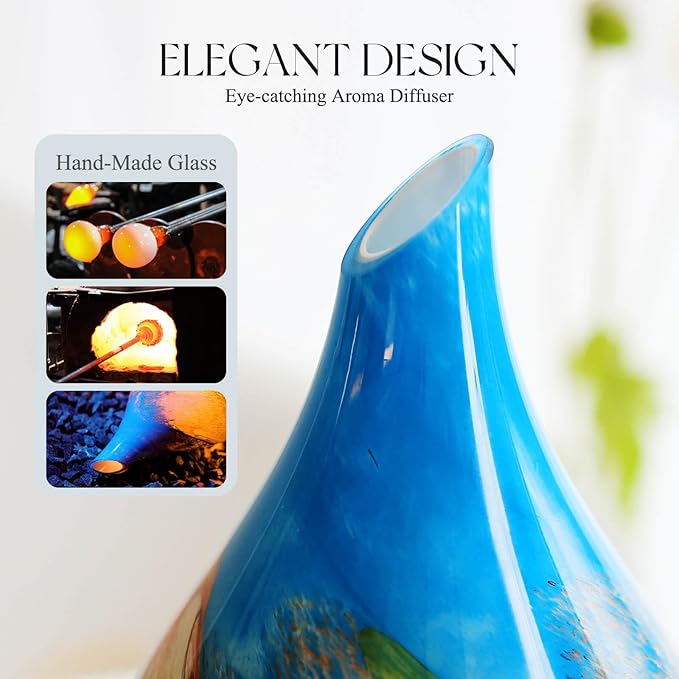 Porseme 280ml Essential Oil Diffuser Glass Color Changing Aroma Air Diffusers Aromatherapy Ultrasonic Cool Mist Humidifier 7 Running Hours Waterless Auto-Off for Sleeping, Yoga, Office (Blue Grass) - Image 4