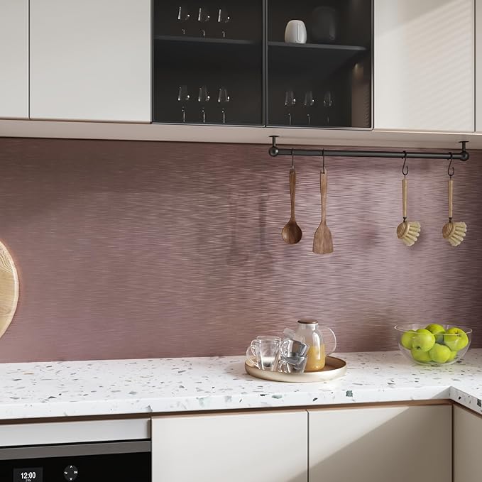 CRE8TIVE Rose Gold Stainless Steel Contact Paper for Appliances 12"x354" Brushed Metallic Peel and Stick Wallpaper Self Adhesive Heat Resistant Stainless Steel Wallpaper for Kitchen Refrigerator Stove - Image 4