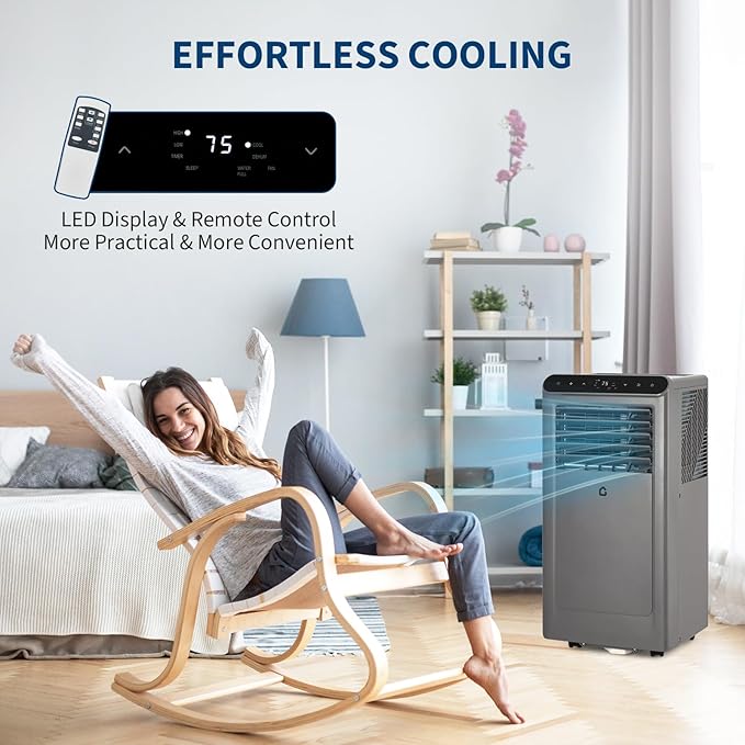 10,000 BTU Portable Air Conditioner with LED Display, 3-in-1 Portable AC Unit with Dehumidifier & Fan for Rooms Up to 450 Sq.Ft, Remote Control, 24h Timer, Easy Install for Bedroom & Home Office - Image 5