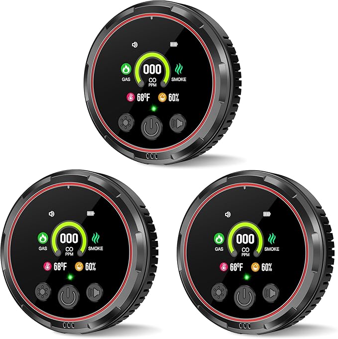 3 Pack Smoke Carbon Monoxide Detector Alarm, Plug in Smoke co Detectors, Home Natural Gas Leak Detector, Portable 5in1 Real-Time Smoke,CO,Gas Monitor Alarms with Temp/RH, for RV Hotel,Travel (Black) by Doverc