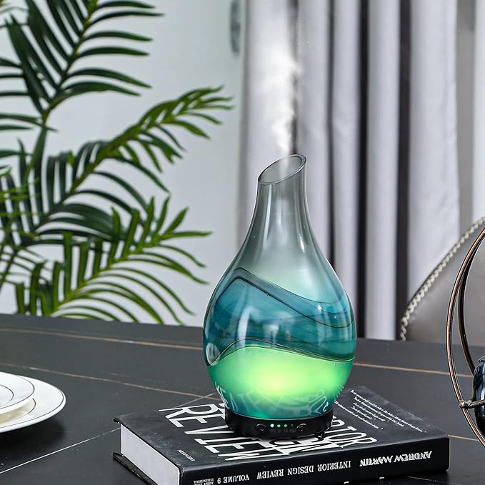 MAXWINER Essential Oil Diffusers Handmade Art Glass Ultrasonic Aromatherapy Diffusers with 7 Colors Lights Changing, Waterless Auto Shut-Off, Time Setting for Home, Office, Room 120ml - Image 4