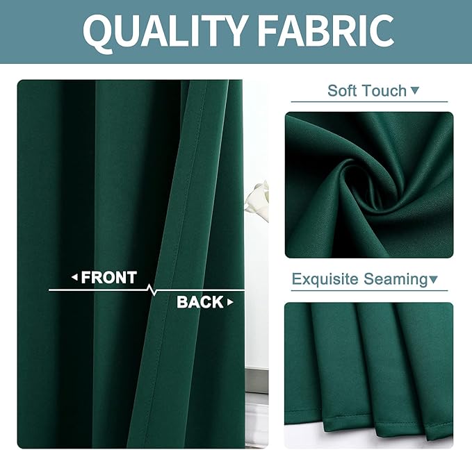 ChrisDowa Small Window Curtains for Kitchen and Bedroom - Grommet Short Thermal Insulated Room Darkening Curtains (2 Panels, Forest Green, 42 x 36 Inch) - Image 4