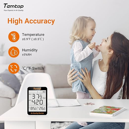 Temtop 2 Pack S1 Indoor Air Quality Monitor, Portable AQI PM2.5, Temperature, Humidity Detector for Home, Office or School, Air Quality Tester 4 More Home Monitoring, Battery Powered, Magnetic Suction - Image 4